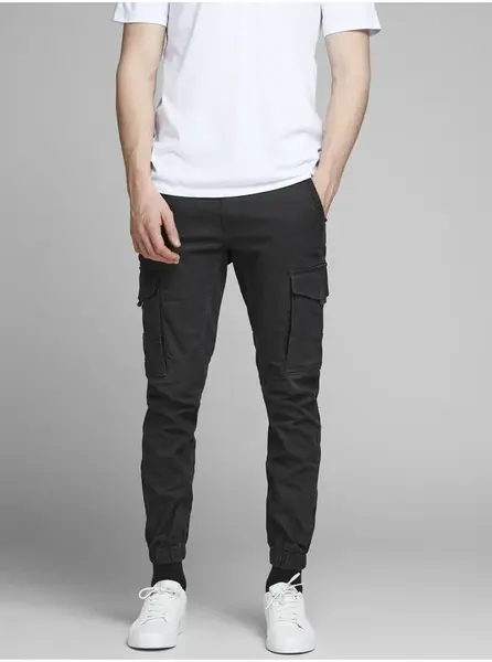 Černé tapered fit kalhoty Jack & Jones Paul