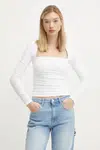 Tričko s dlouhým rukávem Abercrombie & Fitch dámské, bílá barva, KI139-4893