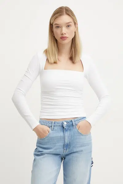 Tričko s dlouhým rukávem Abercrombie & Fitch dámské, bílá barva, KI139-4893