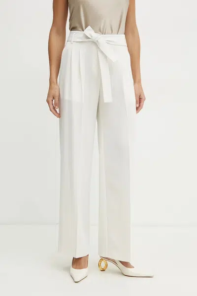 Kalhoty BOSS dámské, bílá barva, jednoduché, high waist