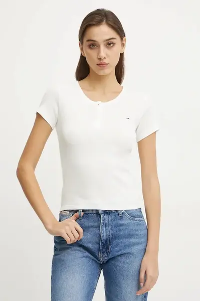 Bavlněné tričko Tommy Jeans bílá barva, DW0DW19502