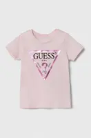 Dětské bavlněné tričko Guess růžová barva, K73I56 K8HM0