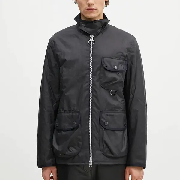 Bunda Barbour Angler Wax Jacket pánská, černá barva, přechodná, MWX2348