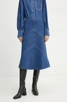 Džínová sukně Bruuns Bazaar modrá barva, midi, áčková, BBW4465