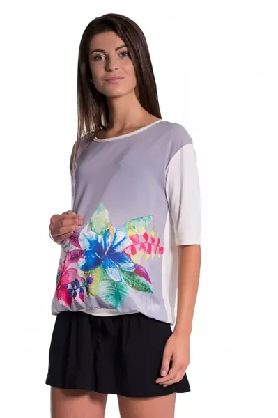 bemaamaa Těhotenské triko/halenka s potiskem květin - šedé, vel. L