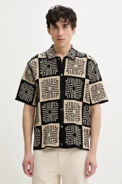 Košile Abercrombie & Fitch pánská, černá barva, regular, s italským límcem, KI120-5022