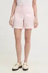 Kraťasy Tommy Hilfiger dámské, růžová barva, hladké, high waist, WW0WW42457