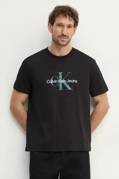Bavlněné tričko Calvin Klein Jeans černá barva, s potiskem, J30J327086