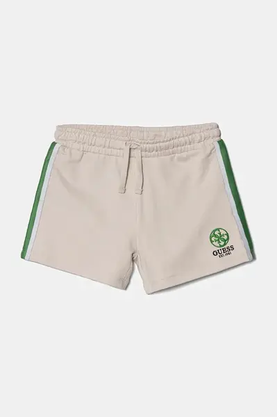 Dětské bavlněné šortky Guess béžová barva, s aplikací, nastavitelný pas, J5RD09 KAD74