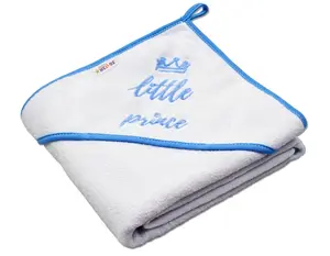 Baby Nellys Dětská termoosuška Little prince s kapucí, 80 x 80 cm - bílá,modrý lem