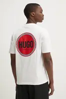 Bavlněné tričko HUGO bílá barva, s potiskem, 50530647
