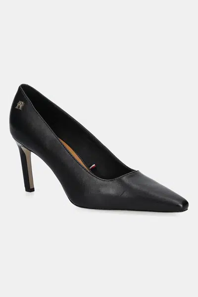 Kožené lodičky Tommy Hilfiger TH LOGO LEATHER PUMP SLANTED HL černá barva, FW0FW08993