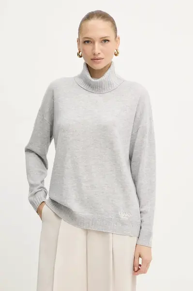 Vlněný svetr Liu Jo dámský, šedá barva, s golfem, TF5179.MS026