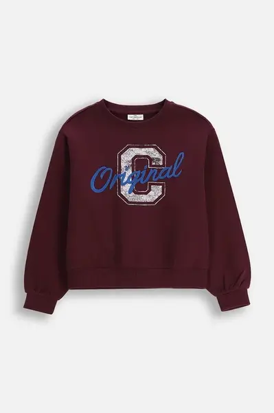 Dětská bavlněná mikina Coccodrillo vínová barva, s potiskem, ACADEMY GIRL JUNIOR