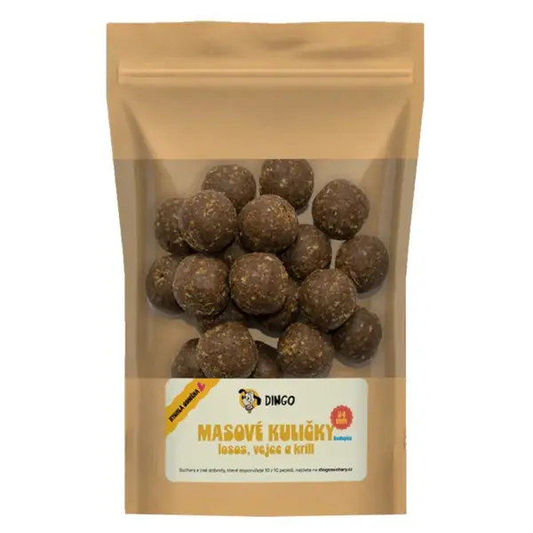 DINGO Mäsové guličky losos, vajcia a krill 24 mm/150 g
