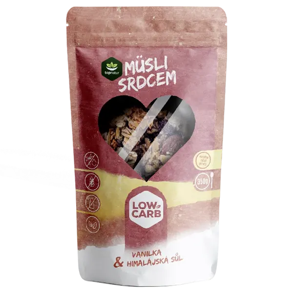 TOPNATUR Low carb müsli srdcom vanilka a himalájska soľ 350 g