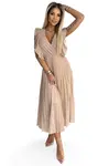 315-6 EMILY Pleated dress with ruffles on the shoulders and neckline - beige