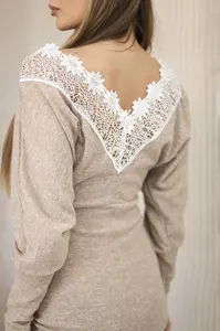 Kesi Dámské šaty s 3/4 rukávy a krajkou na zádech velbloud