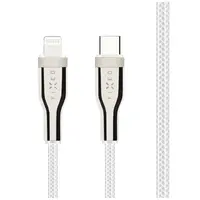 Nabíjecí a datový opletený kabel FIXED s konektory USB-C/Lightning a podporou PD, 1.2 m, MFI, bílá