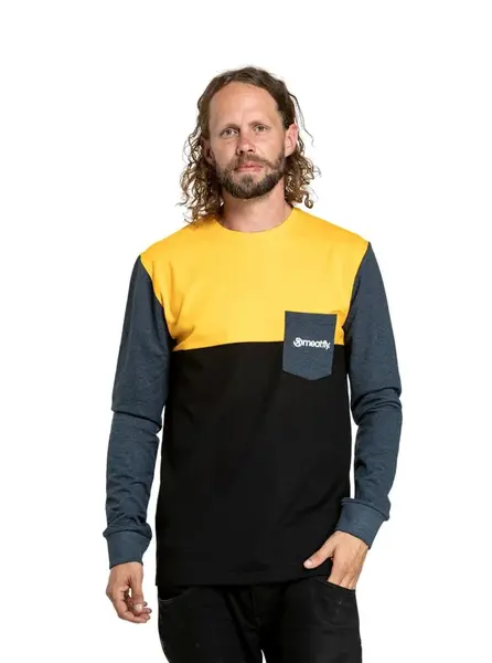 Meatfly pánské tričko s dlouhým rukávem Harvey Deep Yellow/Navy Heather | Žlutá | Velikost XXL