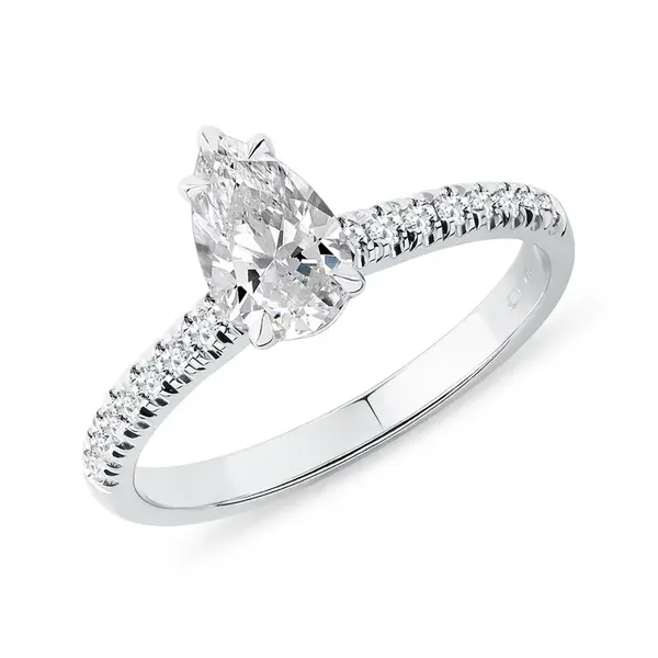 Prsteň z bieleho zlata s LG diamantom kvapka a briliantmi KLENOTA