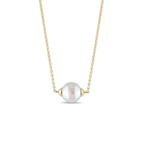 Náhrdelník zo žltého 14 kt zlata so sladkovodnou perlou KLENOTA