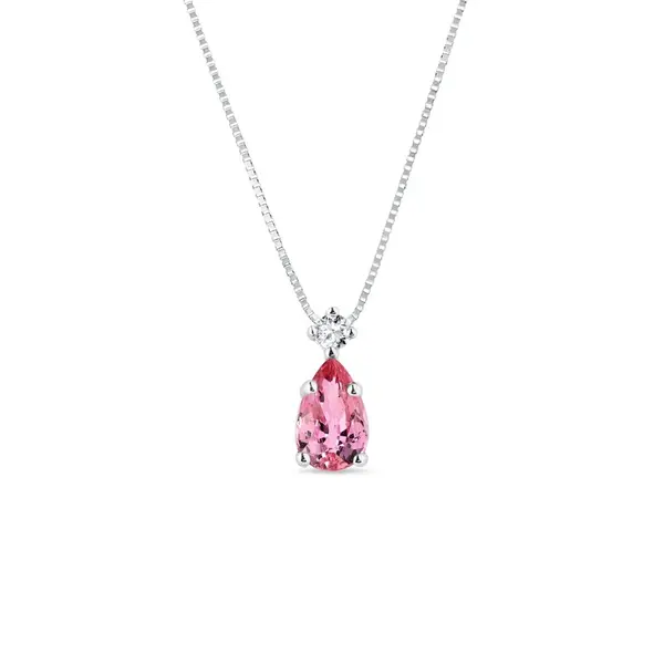 Náhrdelník s ružovým zafírom kvapka v bielom zlate KLENOTA