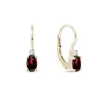 Zlaté náušnice s briliantmi a oválnymi granátmi KLENOTA