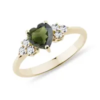 Prsten ze žlutého zlata s vltavínem a diamanty KLENOTA