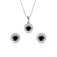 Diamantový set šperků v bílém zlatě s černými diamanty KLENOTA