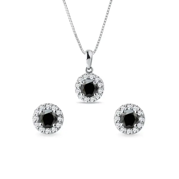 Diamantový set šperků v bílém zlatě s černými diamanty KLENOTA