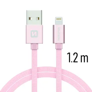 Datový kabel Swissten Textile USB Lightning 1,2 M, pink gold