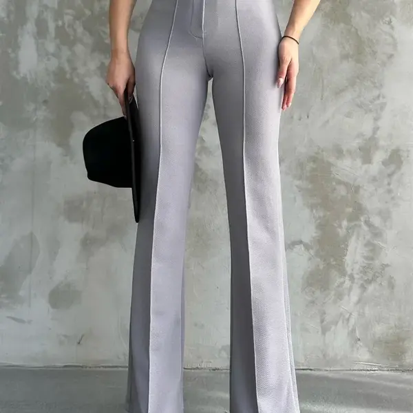 80272 Dewbery High Waist Slim Fit Wide Leg Pants-GREY