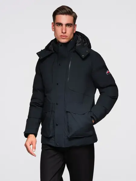Ombre Men's winter jacket with detachable hood in waterproof material - black
