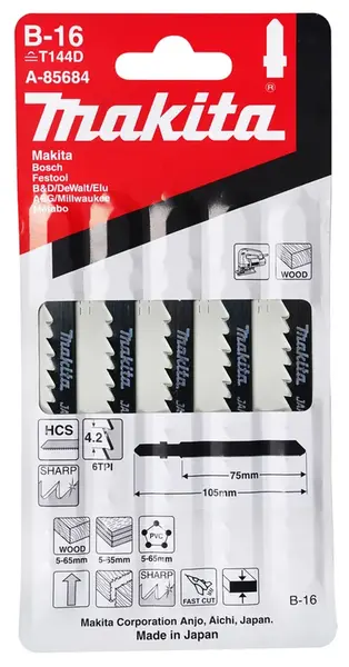 Makita Príslušenstvo - Súprava pílových plátkov 6 TPI, dĺžka 105 mm, 5 ks A-85684