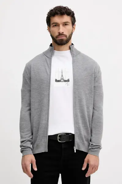 Vlněný svetr Karl Lagerfeld pánský, šedá barva, 554399.655004