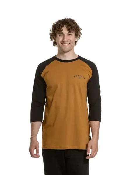 Meatfly pánské tričko s dlouhým rukávem Kennedy Raglan Gold Brown / Black | Černá | Velikost M | 100% bavlna