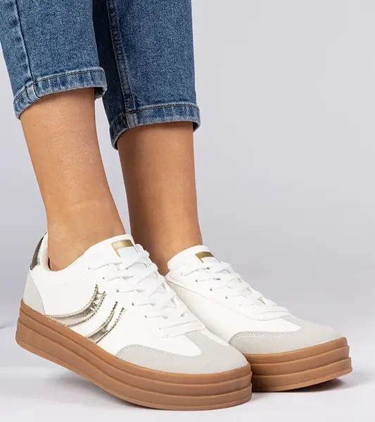 Gemre White women's sneakers with a gold accent Melly