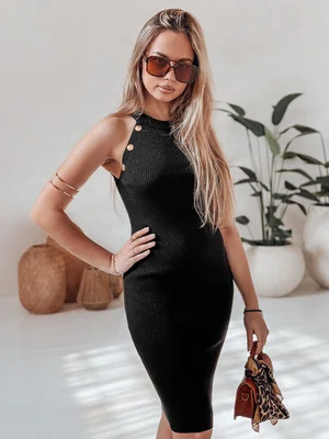 Sukienka midi prążkowana GLAMMID czarna Dstreet