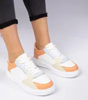 Gemre White and orange sports sneakers made of eco-leather Lavilia