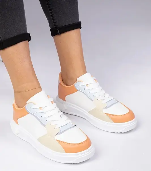 Gemre White and orange sports sneakers made of eco-leather Lavilia