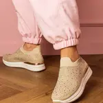 marka niezdefiniowana Beige women's platform sneakers with rhinestones Luizet