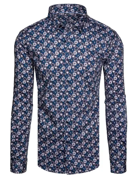 Koszula męska we wzory z długim rękawem granatowa Dstreet