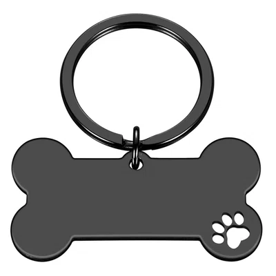 Personalized Bone-Shaped Funny Pet ID Tag 50mm*28mm Engraved Pet Name Stainless Steel Cat Puppy Dog ID Tag Pendant - Black