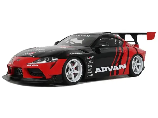 2020 Toyota Supra GR RHD (Right Hand Drive) "Advan" Black and Red 1/18 Model Car by GT Spirit