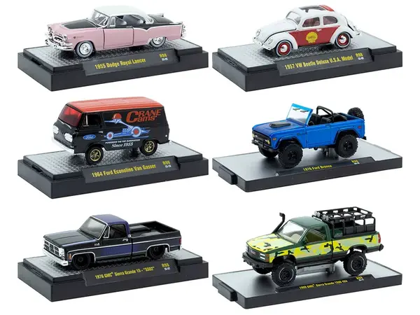 "Auto-Thentics" 6 piece Set Release 98 IN DISPLAY CASES Limited Edition 1/64 Diecast Model Cars by M2 Machines