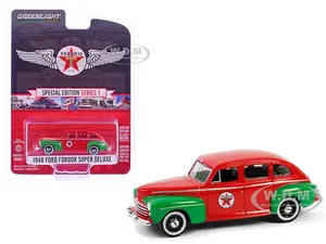 1948 Ford Fordor Super Deluxe "Texaco" Red with Green Fenders "Texaco Special Edition" Series 1 1/64 Diecast Model Car by Greenlight