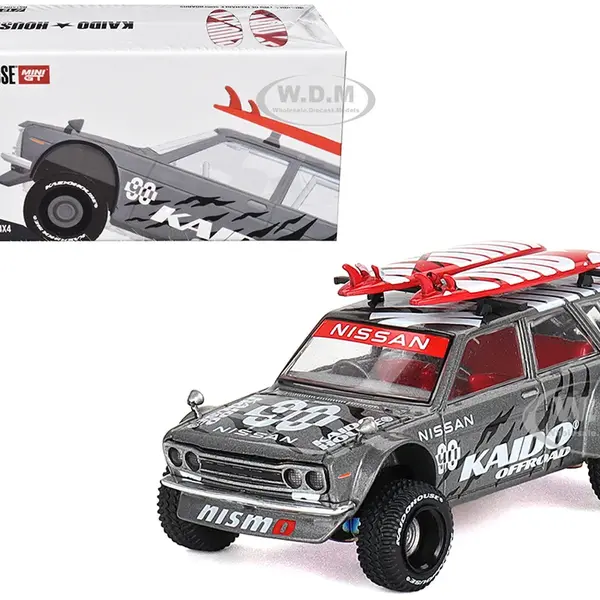 Datsun Kaido 510 Wagon 4x4 RHD (Right Hand Drive) "Kaido Offroad V1" Gray Metallic with Red Interior and Surfboards on Roof (Designed by Jun Imai) "K