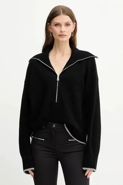 Svetr s příměsí vlny Pinko černá barva, s pologolfem, 105448 A2Q9