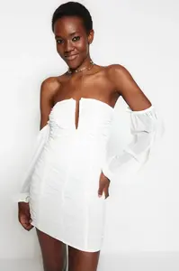 Módní Ecru vypasované tylové svatební večerní šaty s podšívkou